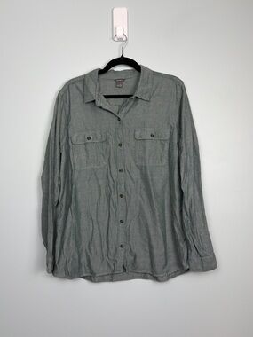 Eddie Bauer Women's XL Tall Green Button Down Cotton Tencel Shirt Casual Soft